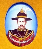 Taksin (Somdet Phra Chao Taksin Maharat; Thai: สมเด็จพระเจ้าตากสินมหาราช; Chinese: 鄭昭; pinyin: Zhèng Zhāo; Teochew: Dênchao; Vietnamese: Trịnh Quốc Anh) ; (April 17, 1734 – April 7, 1782) was the only King of the Thonburi Kingdom.<br/><br/>

He is greatly revered by the Thai people for his leadership in liberating Siam from Burmese occupation after the Second Fall of Ayutthaya in 1767, and the subsequent unification of Siam after it fell under various warlords. He established the city Thonburi as the new capital, as the city Ayutthaya had been almost completely destroyed by the invaders. His reign was characterized by numerous wars, fought to repel new Burmese invasions and to subjugate the northern Tai kingdom of Lan Na, the Laotian principalities, and Cambodia. He was succeeded by the Chakri dynasty and the Rattanakosin Kingdom under his long time friend King Buddha Yodfa Chulaloke (Rama I).<br/><br/>

Although warfare took up most of King Taksin's time, he paid a great deal of attention to politics, administration, economy, and the welfare of the country. He promoted trade and fostered relations with foreign countries including China, Britain, and the Netherlands. He had roads built and canals dug. Apart from restoring and renovating temples, the king attempted to revive literature, and various branches of the arts such as drama, painting, architecture and handicrafts. He also issued regulations for the collection and arrangement of various texts to promote education and religious studies.<br/><br/>
 
In recognition of his achievements for Thailand, he was posthumously awarded the title of Maharaj ('Great King').